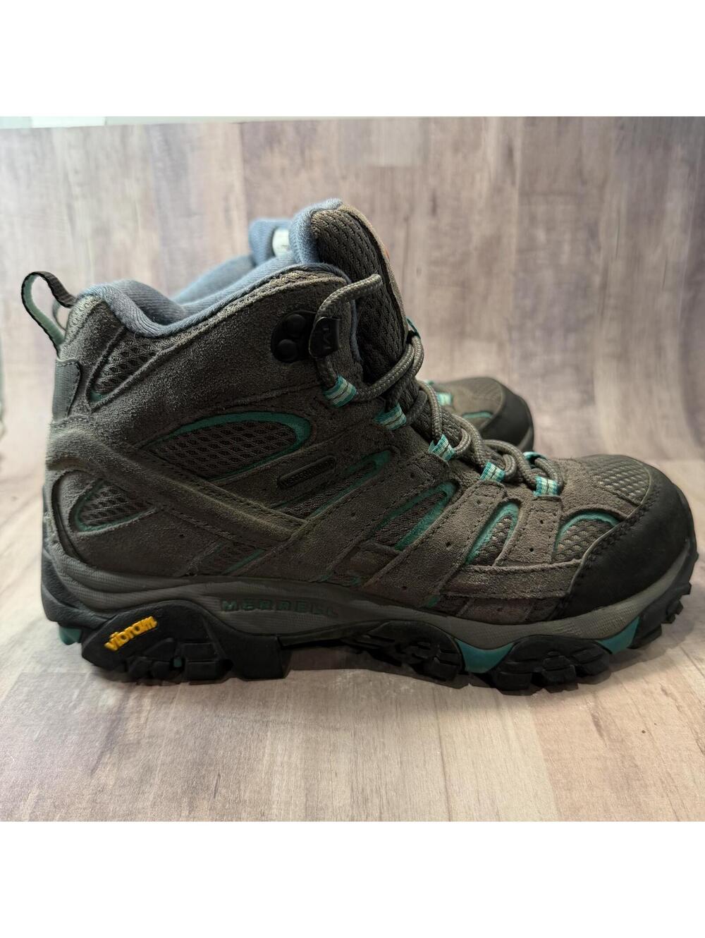 Merrell Moab 3 Women's 8 Mid Waterproof Hiking Boot Gray & Teal Lace Up Boots - Picture 4 of 12